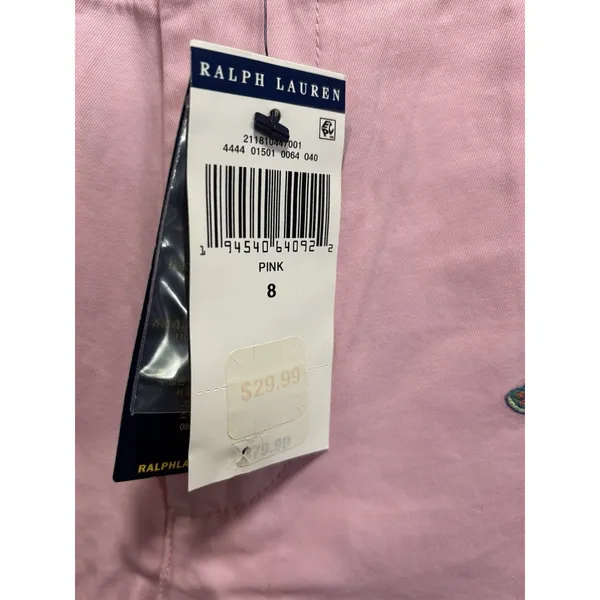Polo Ralph Lauren NWT Soft Cotton Shorts Size 8 Zip Mid Rise Pink Embroidery - Image 2