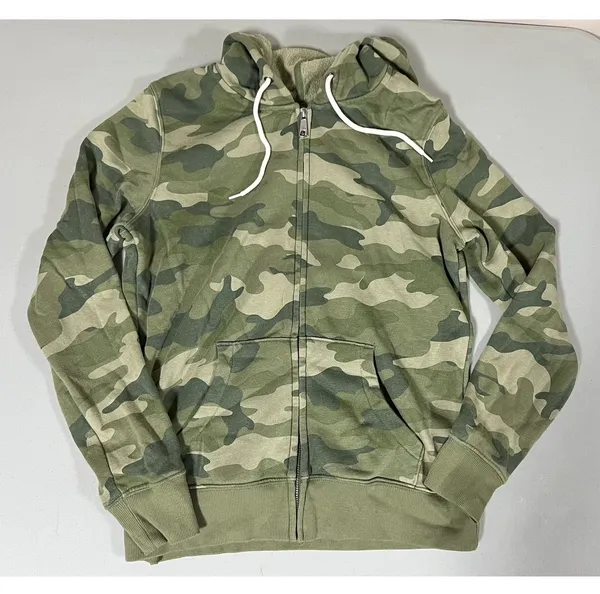 Olive Green Camo Camouflage Zipper Sweater Sweatshirt Hoodie Outerwear Size S ✨ - Image 2