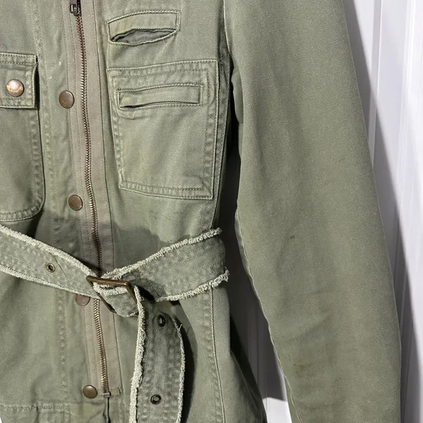 Free People Lux Military‎ Utility Jacket Womens S Green Belted Embroidered Wings - Image 2