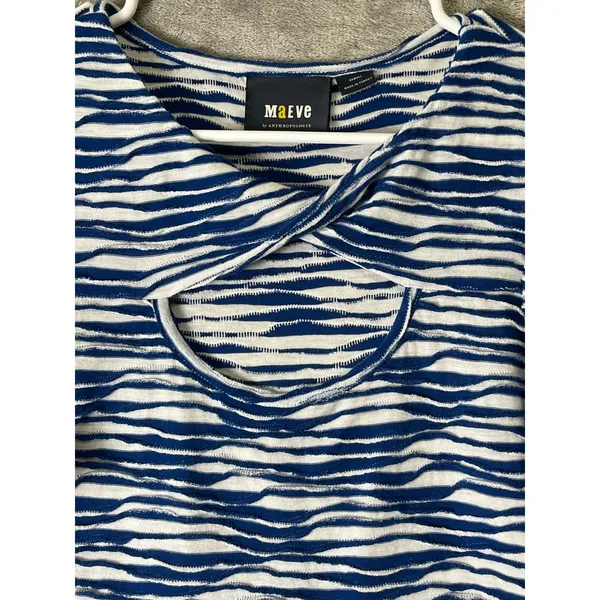Maeve XS Blue White Zebra Stripe Puff Sleeve Top Coastal Preppy Feminine Dainty - Image 2