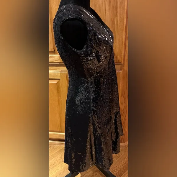 Dress the Population Marilyn Sequin Sleeveless V-Neck Mini Dress Black Sz Large‎ - Image 10