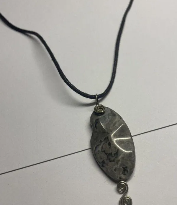 Women’s Grey Natural Stone Pendant / Black Cord Costume Necklace - Image 5