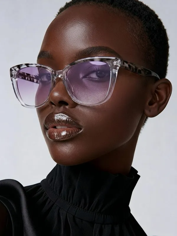 Transparent Gray Cat-Eye Sunglasses - Women - Image 2