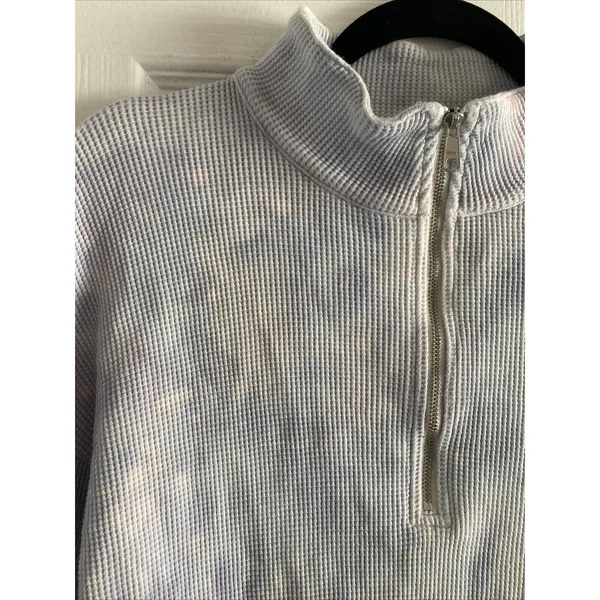 Madewell MWL Quarter Zip Pullover Womens Size S Blue Tie Dye Waffle Sweatshirt - Image 2