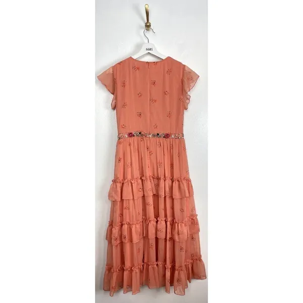 MAC DUGGAL Tiered Ruffle Chiffon Midi Dress in Apricot Size US 6 - Image 7