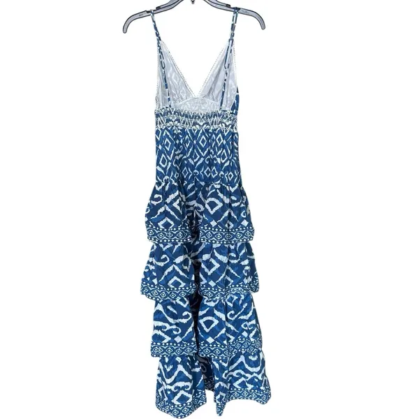 Caroline Constas 100% Cotton Blue White Ruffle Tiered Maxi Dress Size Medium - Image 4