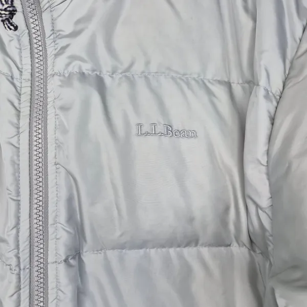 LL Bean Womens Large Goose Down Puffer Jacket Coat Vintage Silver Metallic Gray - Image 4