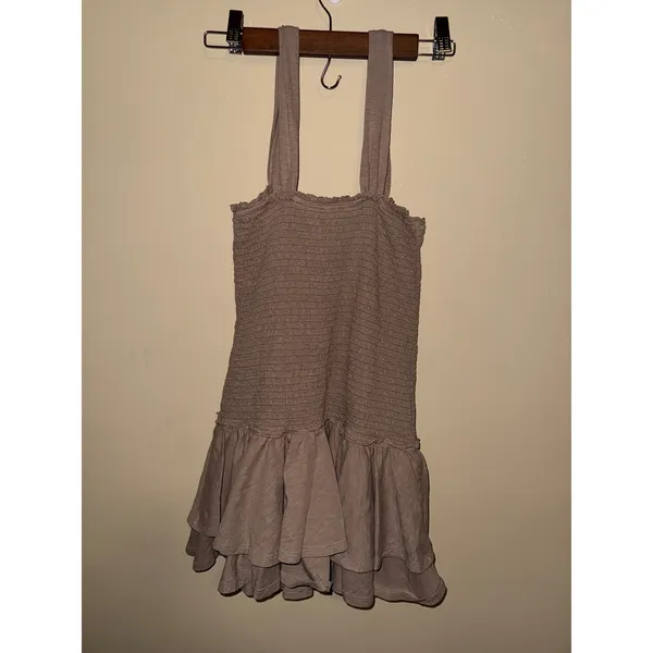 American Eagle Sunchaser‎ Knit Smocked Drop Waist Mini Dress XS Brown Boho 100%cotton - Image 4