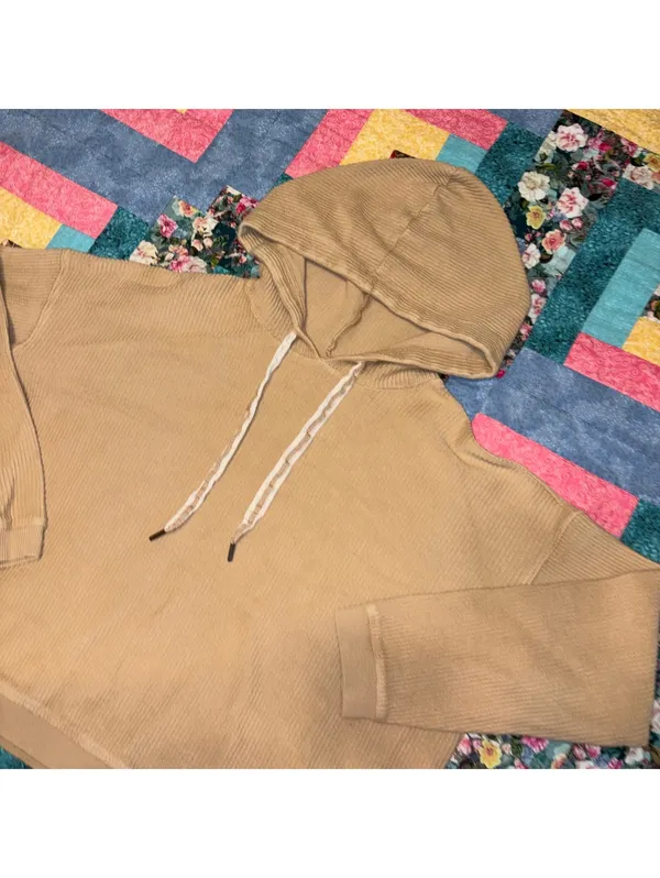 Aerie Woman’s M Medium Ribbed Cropped Hoodie Sweatshirt - Image 3