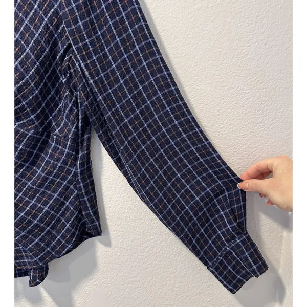 Pilcro Anthropologie Womens-S Blouse Blue Plaid‎ Ruched Button Front Flannel - Image 9