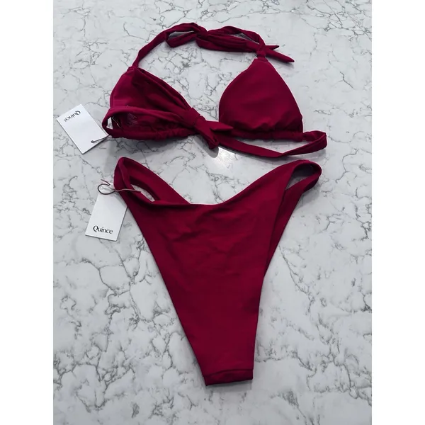 NWT Quince Red Italian Full Coverage Ring Triangle Bikini Top & High Leg Bottom - Image 2