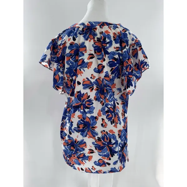 Beacon Apparel Stitchfix Blouse Sz L Floral Office Career Red White Blue Work - Image 3