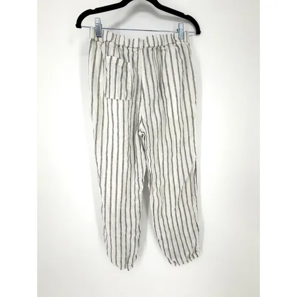 Quince Linen Pants Striped Small White Black Elastic Waist Pockets Sustainable - Image 7