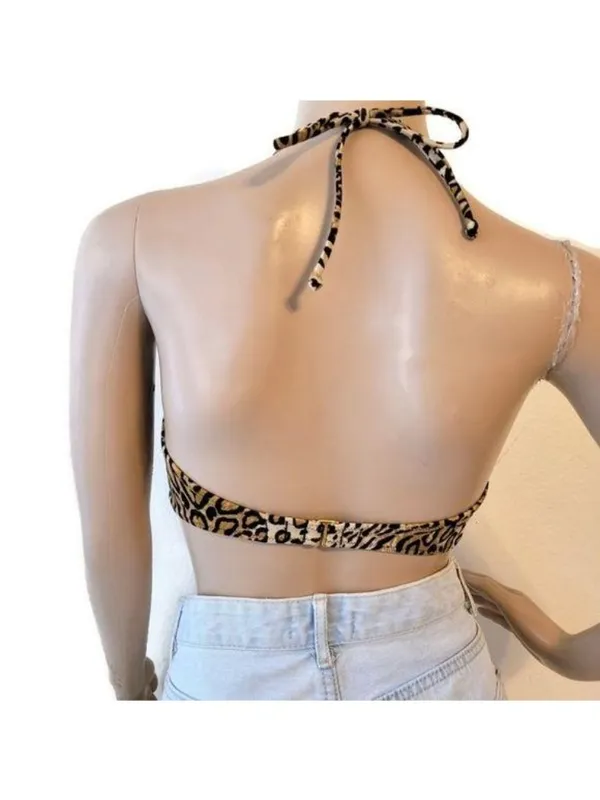 Victorias Secret Leopard Print Halter Bikini Top Tie Back Swimwear size medium - Image 3