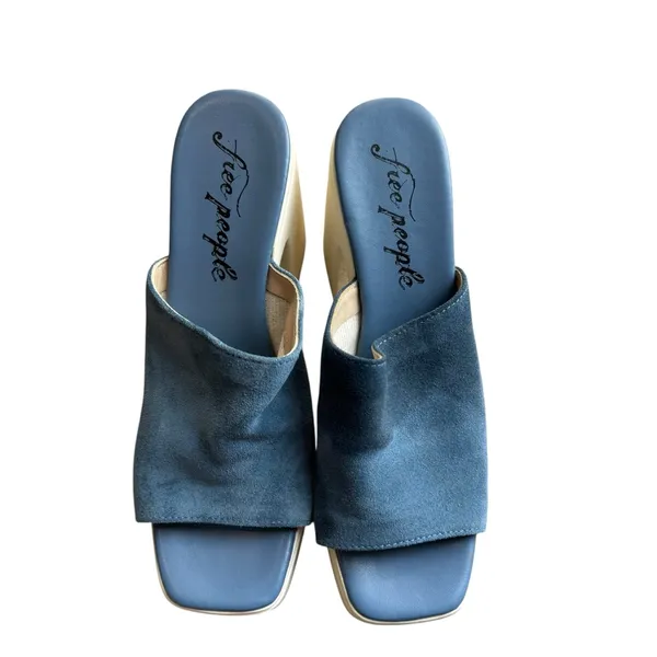 Free People - Zoe Platform Vintage Heels Blue Suede Size 39 (US 8.5–9) - Image 2