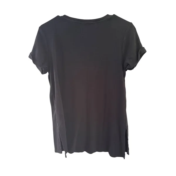 J. Jill Black Pima‎ Cotton V-Neck Short Sleeve Tee Shirt Cuffed Side Slit Small - Image 2