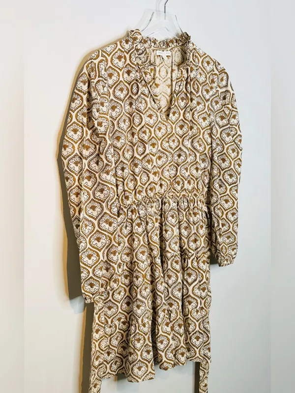 Anna Cate Brown Cream Medallion Paisley Print Cotton Long Sleeve Dress - Image 4