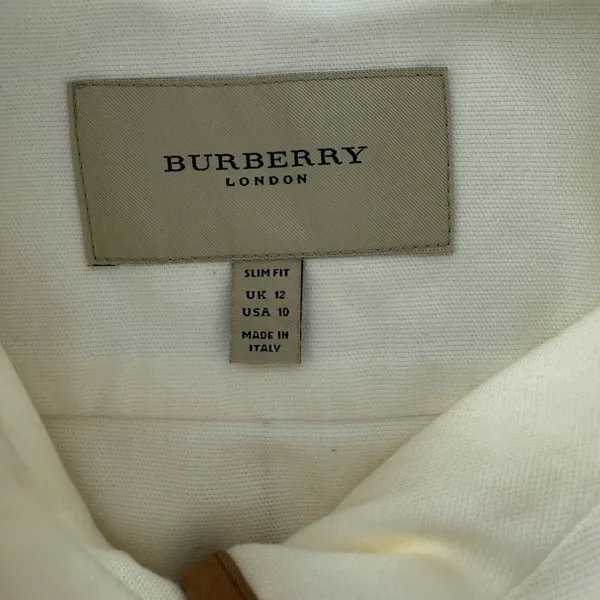 Burberry Faversham Ivory Brown Trim Cotton Blend Belted Jacket UL - Image 14