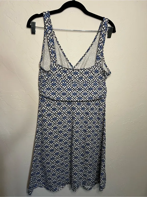 Patagonia Margot Blue White Geometric Jersey Knit V-Neck Sleeveless Dress - Image 5