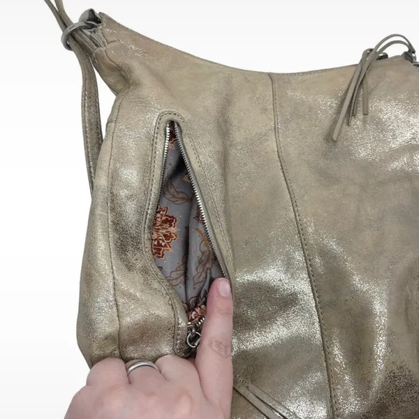 HOBO International Taupe Silver Metallic “Merrin” Leather Backpack Shoulder Bag - Image 3