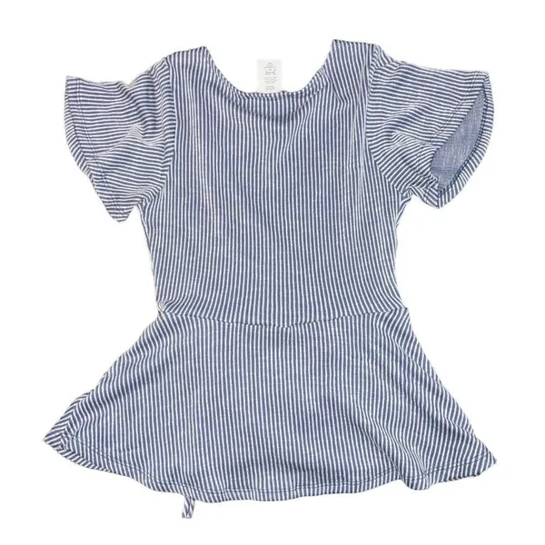 Caution To The Wind Blouse Womens S Blue & White Striped Wrap‎ Peplum Top - Image 4