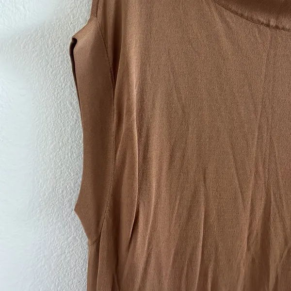 Zara Brown Neutral Light Semi Sheer Boat Neck Dress Small - Image 4
