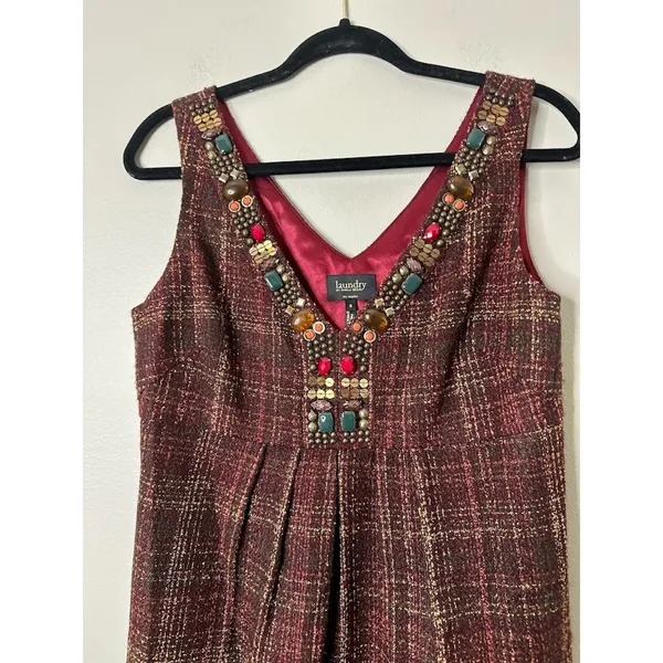 Laundry by Shelli Segal Plaid‎ Tweed Dress 8 Retro Academia Twee Preppy Office - Image 3