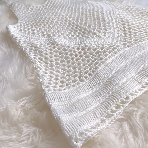 White Bohemian Crochet Knit Sheer Beach Cotton Cover Up Shirt Dress S M … - Image 5