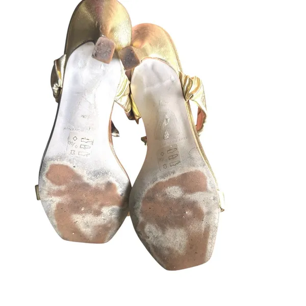 SAKS FIFTH‎ AVENUE Gold Strappy Heeled Sandals Sz 6 - Image 4