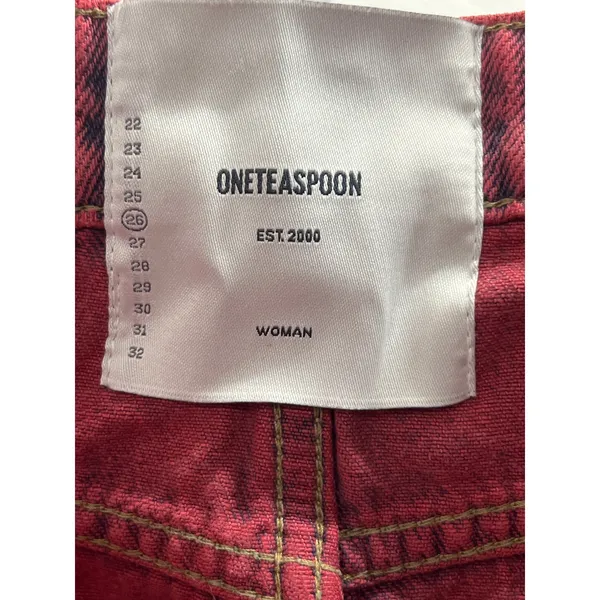 One Teaspoon Sz 26 Dark Red Denim Button Front Raw Hem Jean Mini Skirt Grunge - Image 2