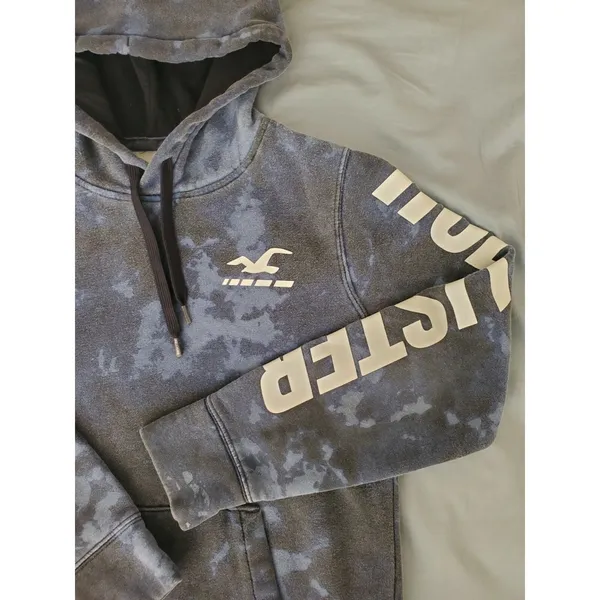 Hollister Hoodie Women Size Small Blue Tie-Dye Long Sleeve Pullover Logo FLAW - Image 3