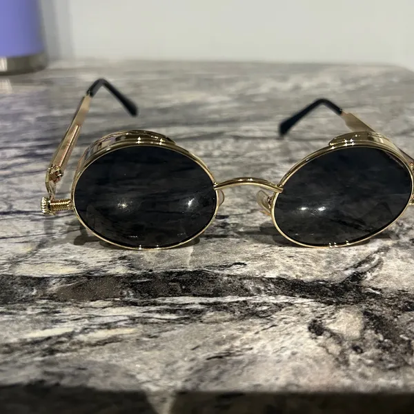 Round Gold and Black Sunglasses - Image 13