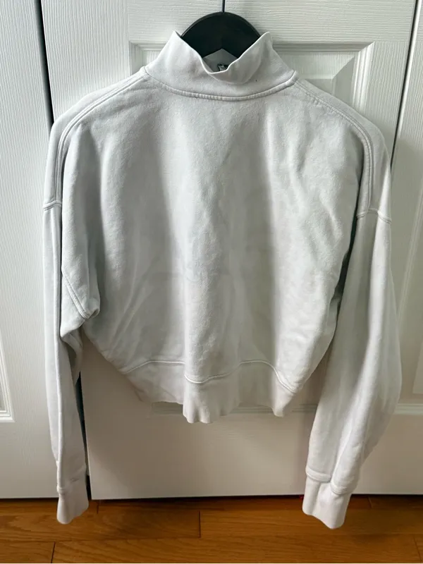 Reformation Jeans Marla Half Zip Pullover in White and Blue Tie Dye - Image 3