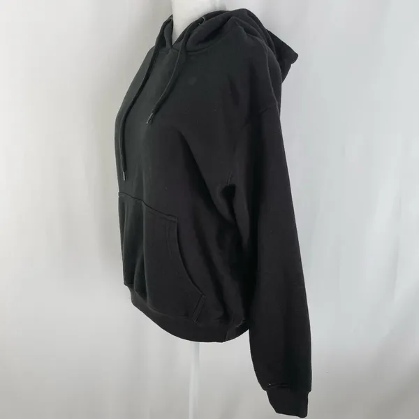 Pretty Little Thing Solid Black Relaxed Fit Hoodie Sweatshirt Size Small - Image 8