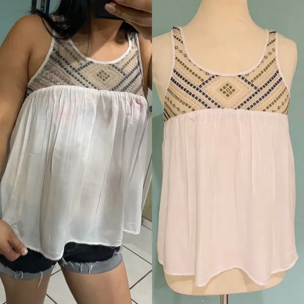 Aeropostal Women Embroidery Sleeveless White Summer Top Size Small‎ - Image 2