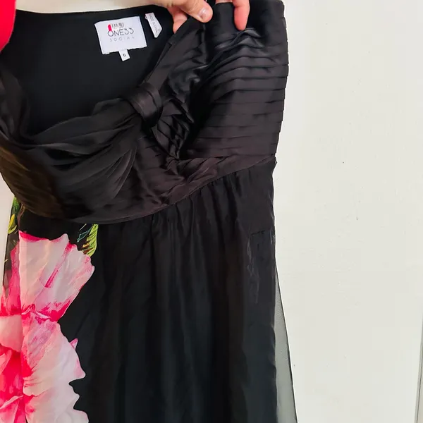 ONE33 SOCIAL Black Pink Floral Roses Chiffon Strapless Maxi Gown size 0 - Image 13