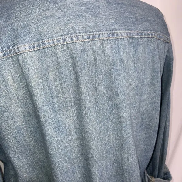 Universal Threads Blue Faded Button Down Raw Hem Belted Denim Casual Dress Small - Image 11