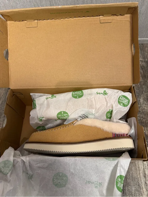 Sanuk Women's Tan Canvas Shearling-Lined Mules Size 6 - Image 16