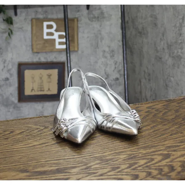 INC International Concepts Womens Capeka Slingback Pumps Silver Crinkle Gray 9M - Image 3