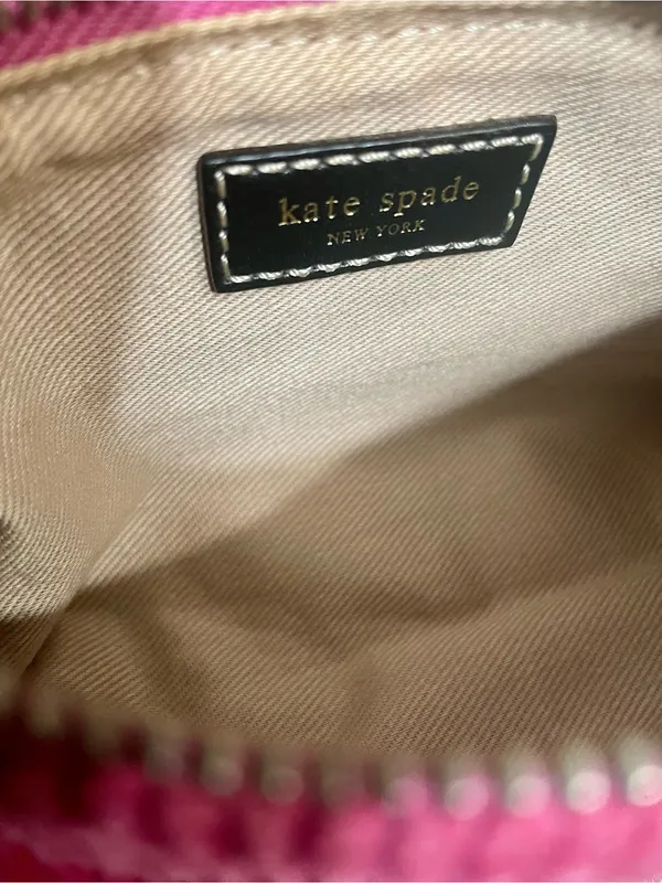 Kate Spade Pink Corduroy Barrel Shoulder Bag w Leather Trim & Contrast Stitching - Image 7