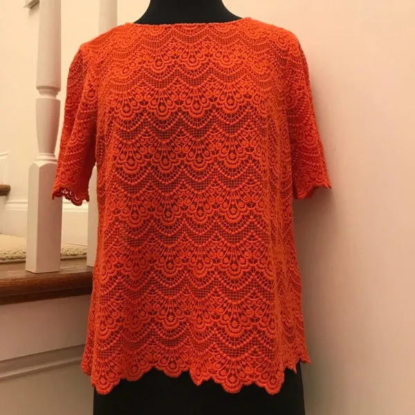 J. Crew Factory Scalloped Lace Shirt Top Size Small - Image 2