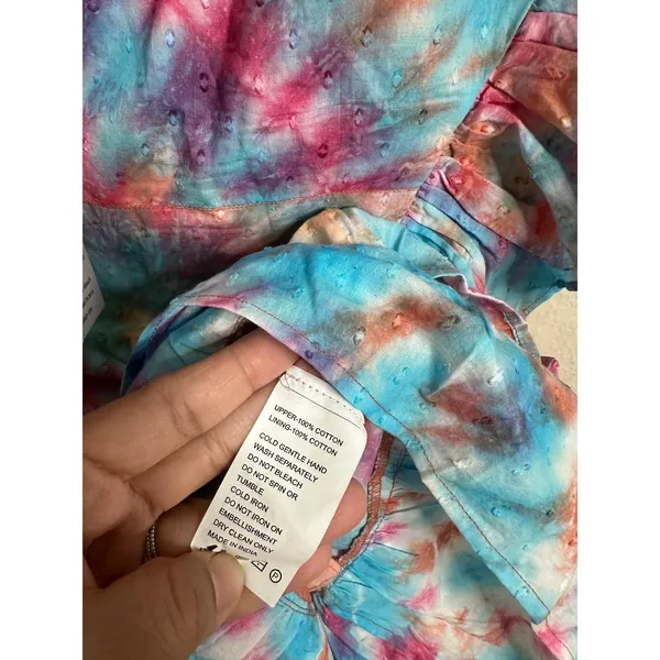 Alla Berman Leila Tie Dye Swiss Dot One Shoulder Dress Ruffles Womans M NWT - Image 6