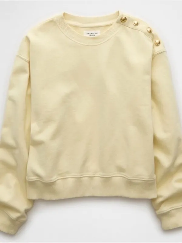 American Eagle Sidekick Shrunken Buttery Yellow Crew Neck Sweatshirt Sz M - Image 2