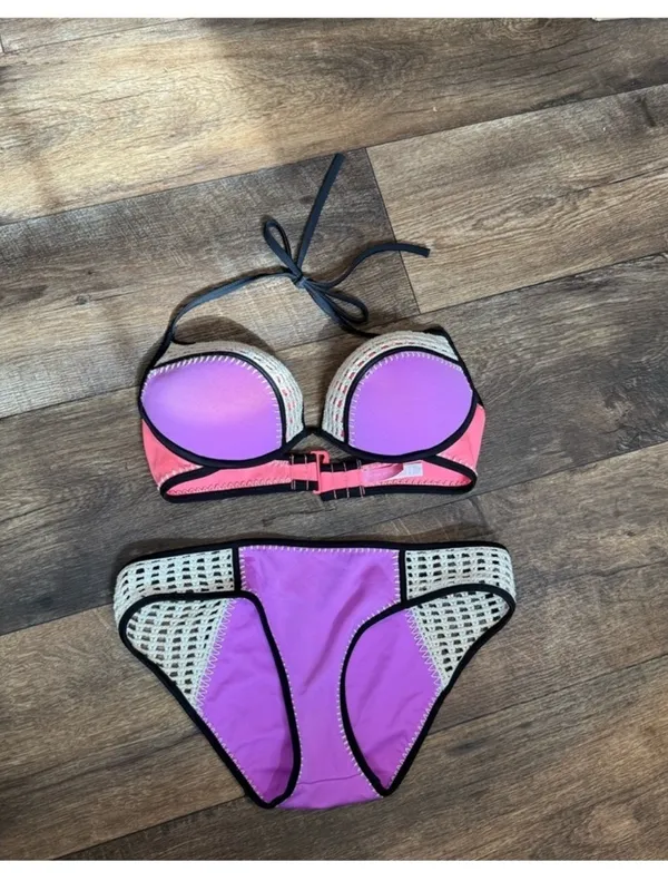 Victoria's Secret Purple Bikini Set with Black & Coral Accents - Image 2
