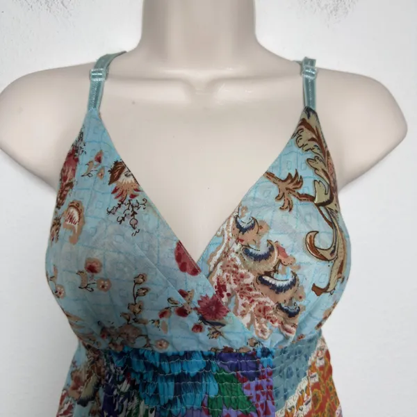 VTG Y2K No Boundaries Women 100% Cotton Babydoll Mini Dress M Patchwork Boho - Image 2