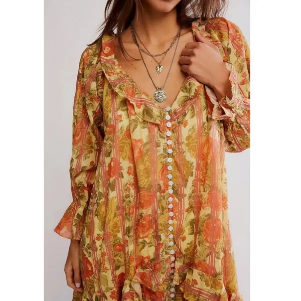 Free People Garden Wonders Maxi Dress Retro 70s Bohemian Floral Size Small - Image 6