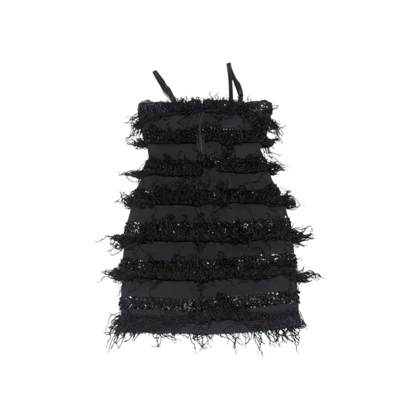 Vintage Y2K Sexy Fringe Flapper Mini Dress Square Neck Womens Small Party Glam - Image 2