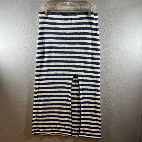 1292 |‎ Free People FP Beach Striped Terry Cloth Crop Top Midi Skirt Set Navy L - Image 7