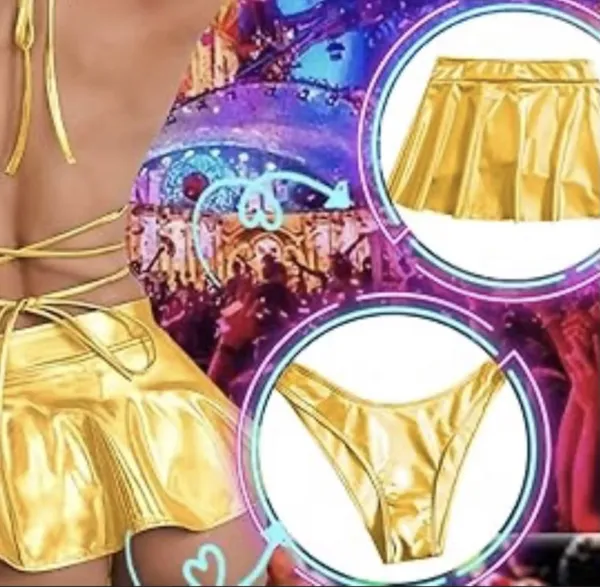 Rave Festival Gold Metallic Skirt + Bikini Set - Image 3