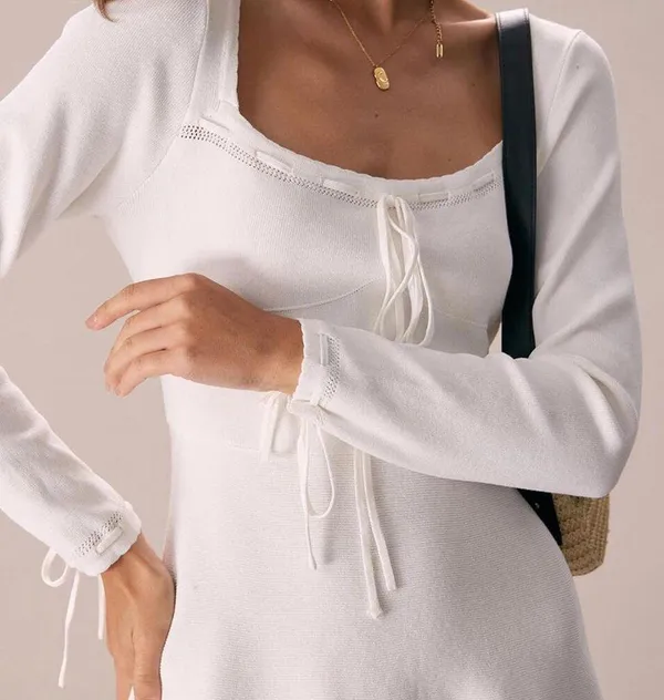 RIHOAS The White Square Neck Sweater Mini Dress M 74 - Image 5